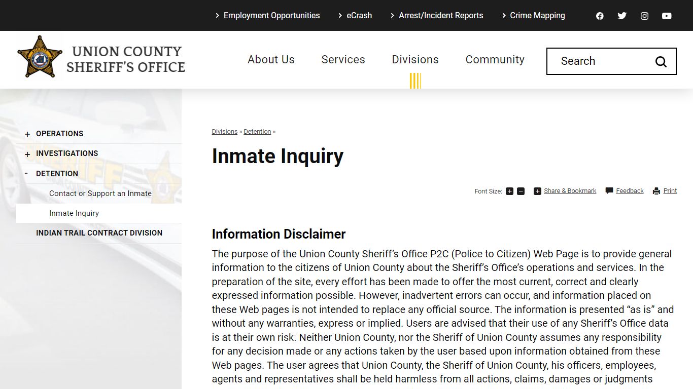 Inmate Inquiry | Union County, NC - Sheriff